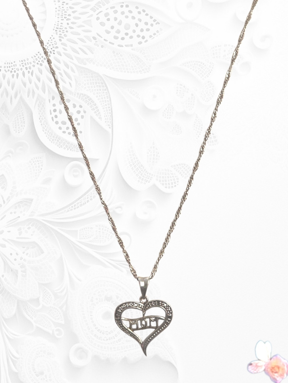 Vintage Danecraft "MOM" Heart Pendant Necklace 18" Twist Chain